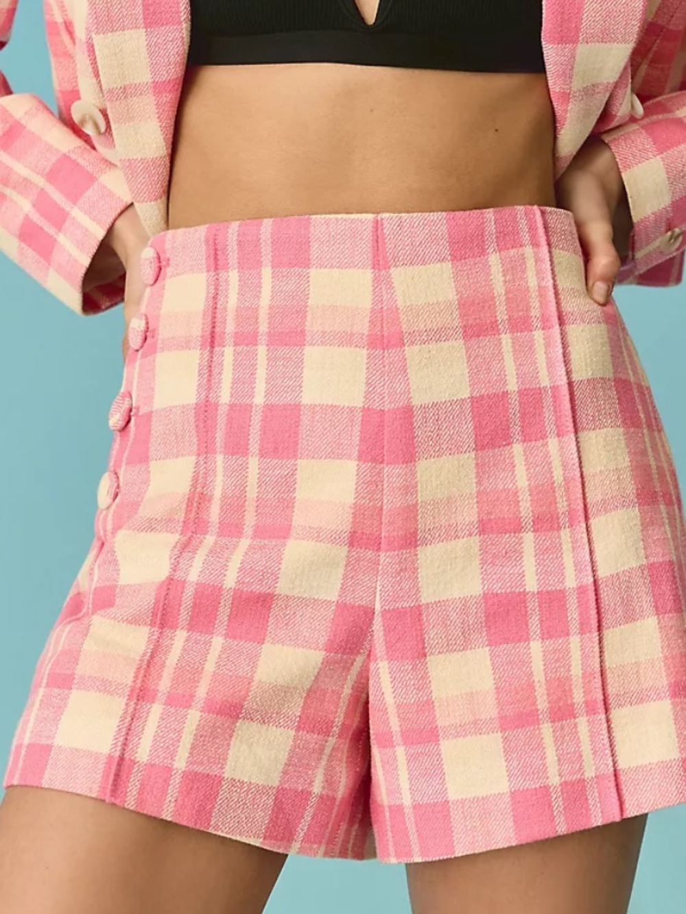 Anthropologie Maeve Bold Button Pink Plaid Tweed Shorts sz 6 - Picture 5 of 16